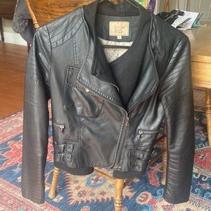 Leather and knit moto jacket